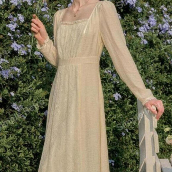 Coquette Dresses & Skirts - Simple Retro Lace Patchwork Cottage Core Yellow M Coquette Lace Dress‎